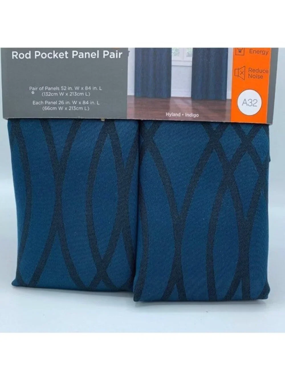 NEW IN PKG SUNDOWN BY ECLIPSE ROOM DARKENING BLUE PATTERN 84 IN 2 PANEL CURTAINS
